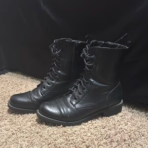 Black Combat Boots with Rugged Design and Lace-Up Front